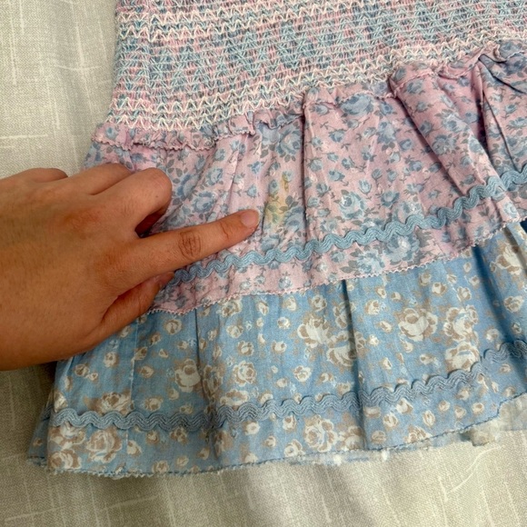 LoveShackFancy Ensley Cottagecore Floral Mini Dress in Blueberry Dust Sz L - Picture 11 of 11